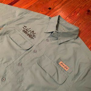 Bimini Bay Salt Life Sport Optics Fishing Blue Button Shirt Men's M Medium Logo